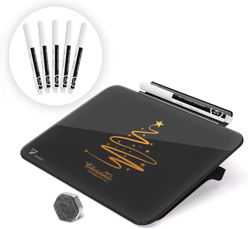TOWON Small Glass Dry Erase Board, Desk White Board with Standing, Mini Whiteboard Easel Pad Set, Stenography Artifact for Office, Home and School Supplies, 8x6 Inches, Black - Image 1